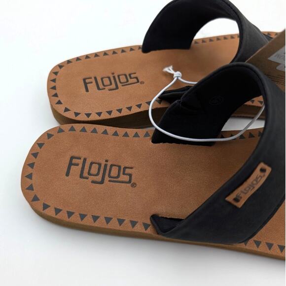 Flojos Grace Hooded Thong Sandal Slip-On Women's Black/Tan Size US7 EU38 - Picture 11 of 13